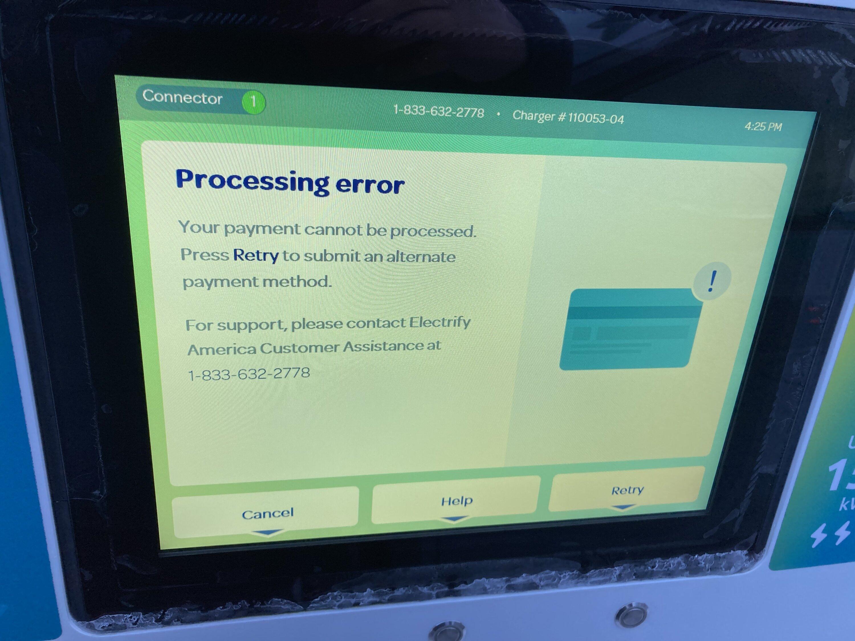 Rivian R1T R1S Processing error at electrify America fast charging stations in Leavenworth IMG_8636