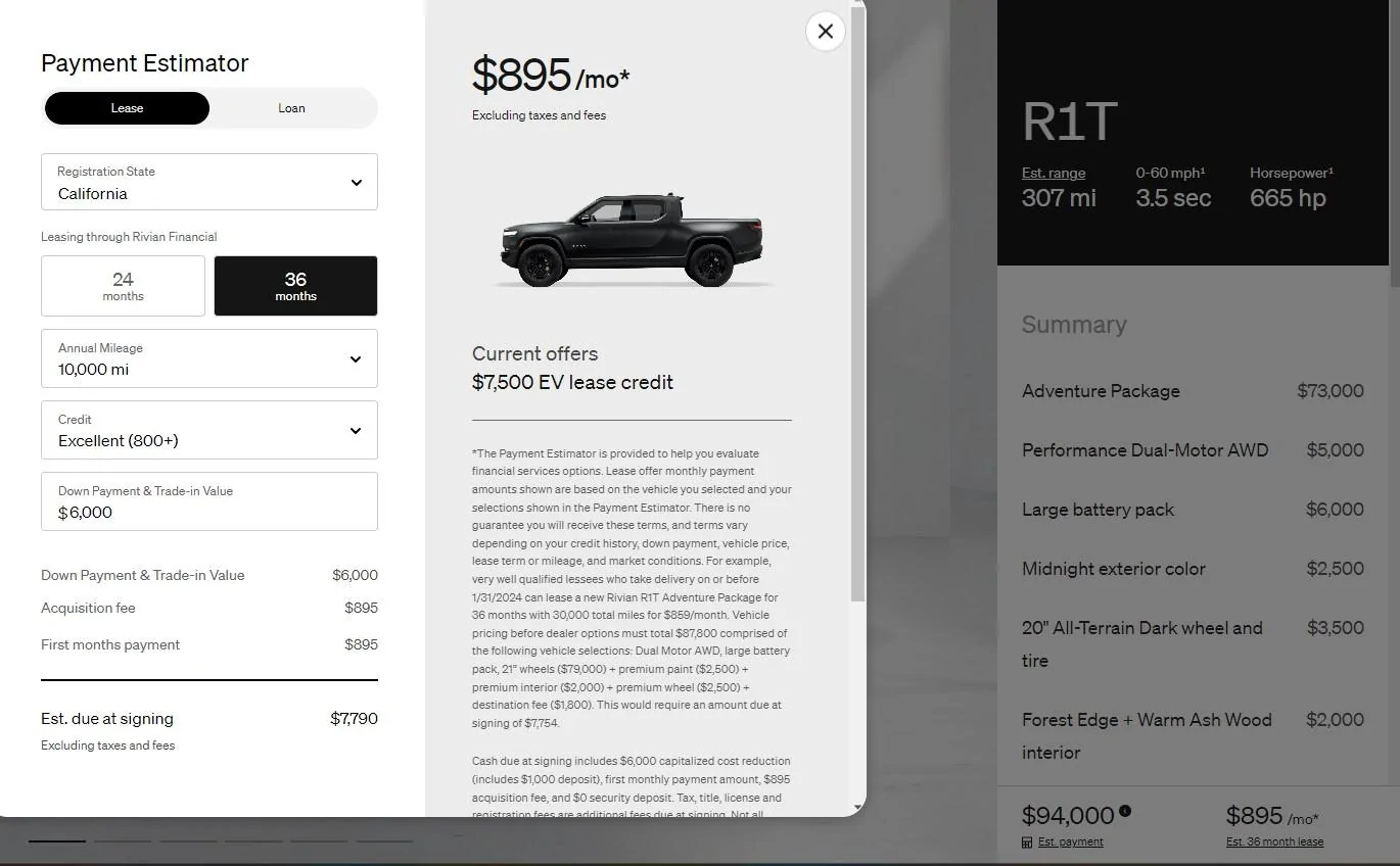 Rivian R1T R1S R1S Leasing and Purchase Vehicles Now Available in Online Shop! R1T Leas