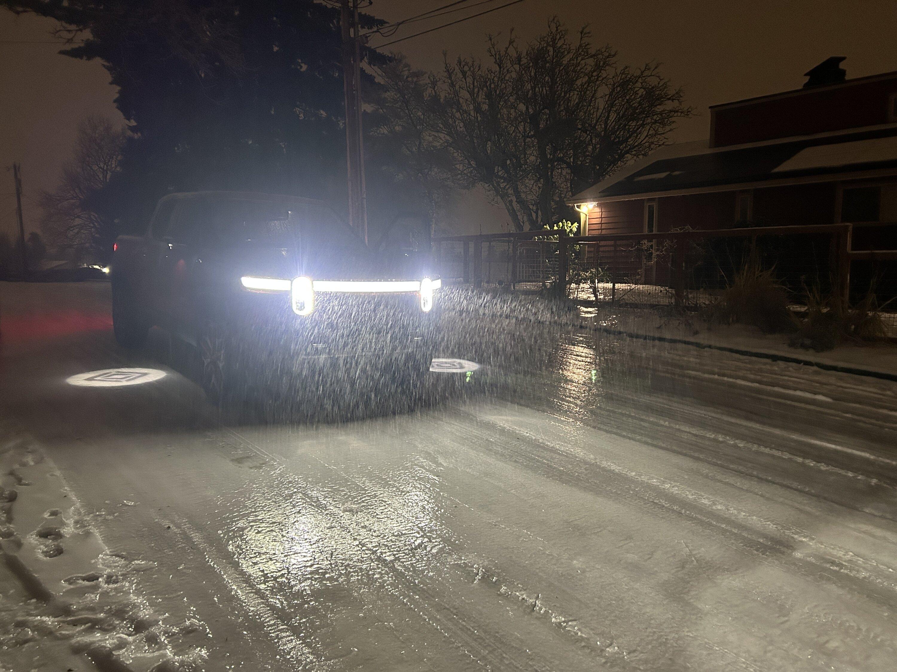 Rivian R1T R1S Snow socks on ice -- impressive performance IMG_2425