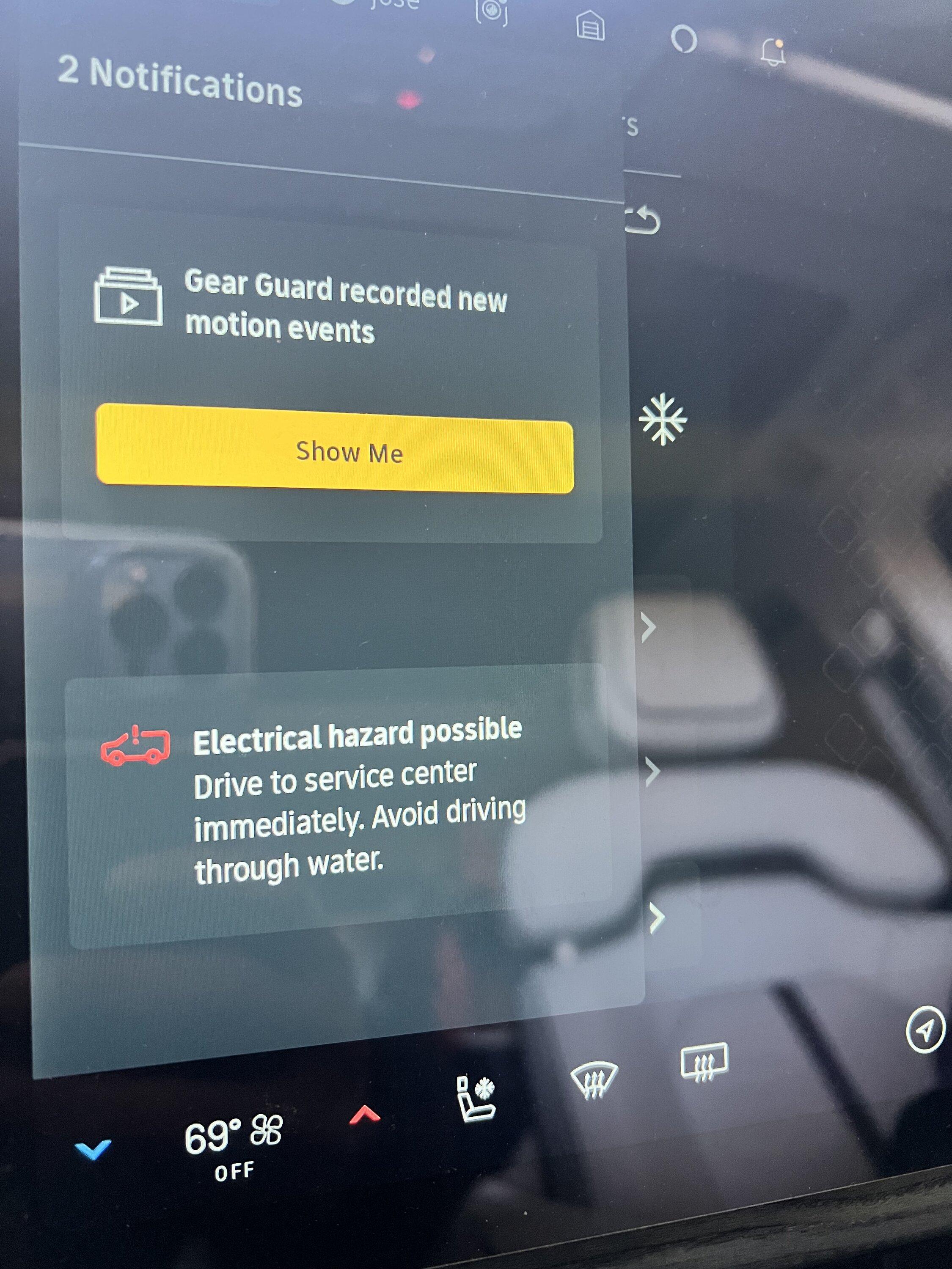 Rivian R1T R1S "Electrical Hazard Possible" issue message IMG_6488