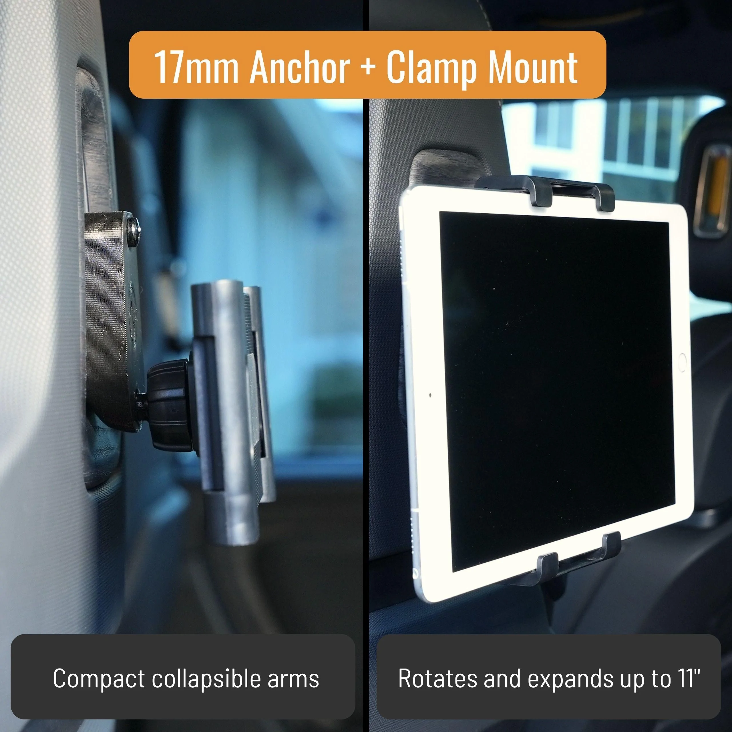 Rivian R1T R1S Tablet/Phone Mount Seat Back Anchor for Rivian R1T & R1S Seat Back Anchor with Clamp Mount Features