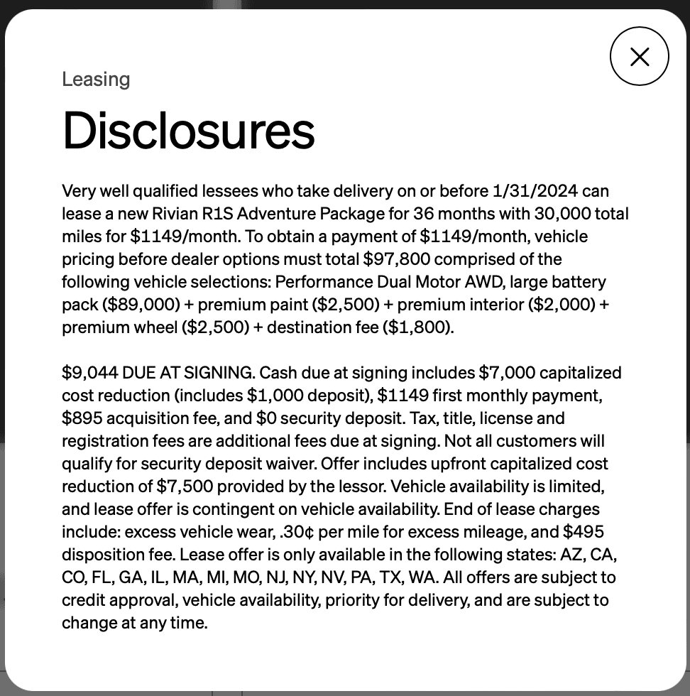 Rivian R1T R1S Lease for $1,228/mo? No, try $1,711/mo: negative equity issue? 1706314837993