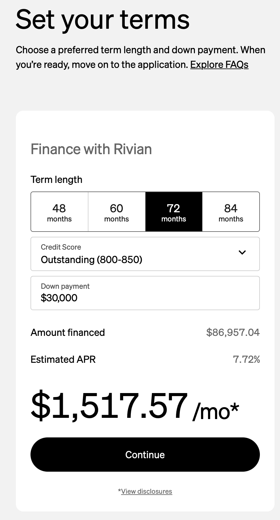 Rivian R1T R1S Rivian expects a $30K downpayment when financing 1706315105123