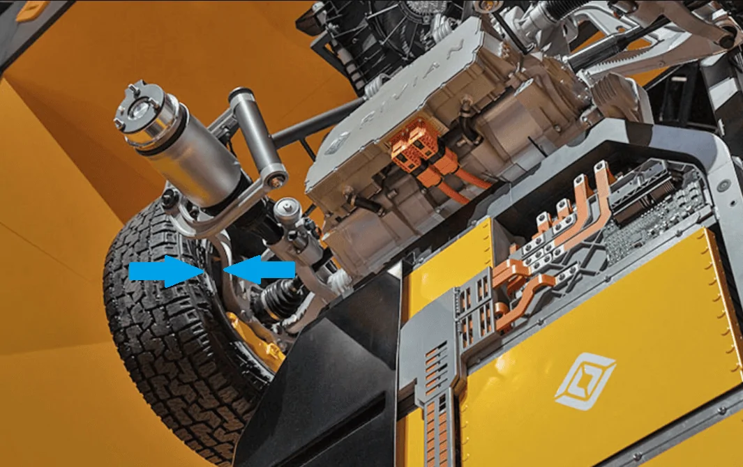 Rivian R1T R1S Snow socks on ice -- impressive performance RivianFrontSuspension