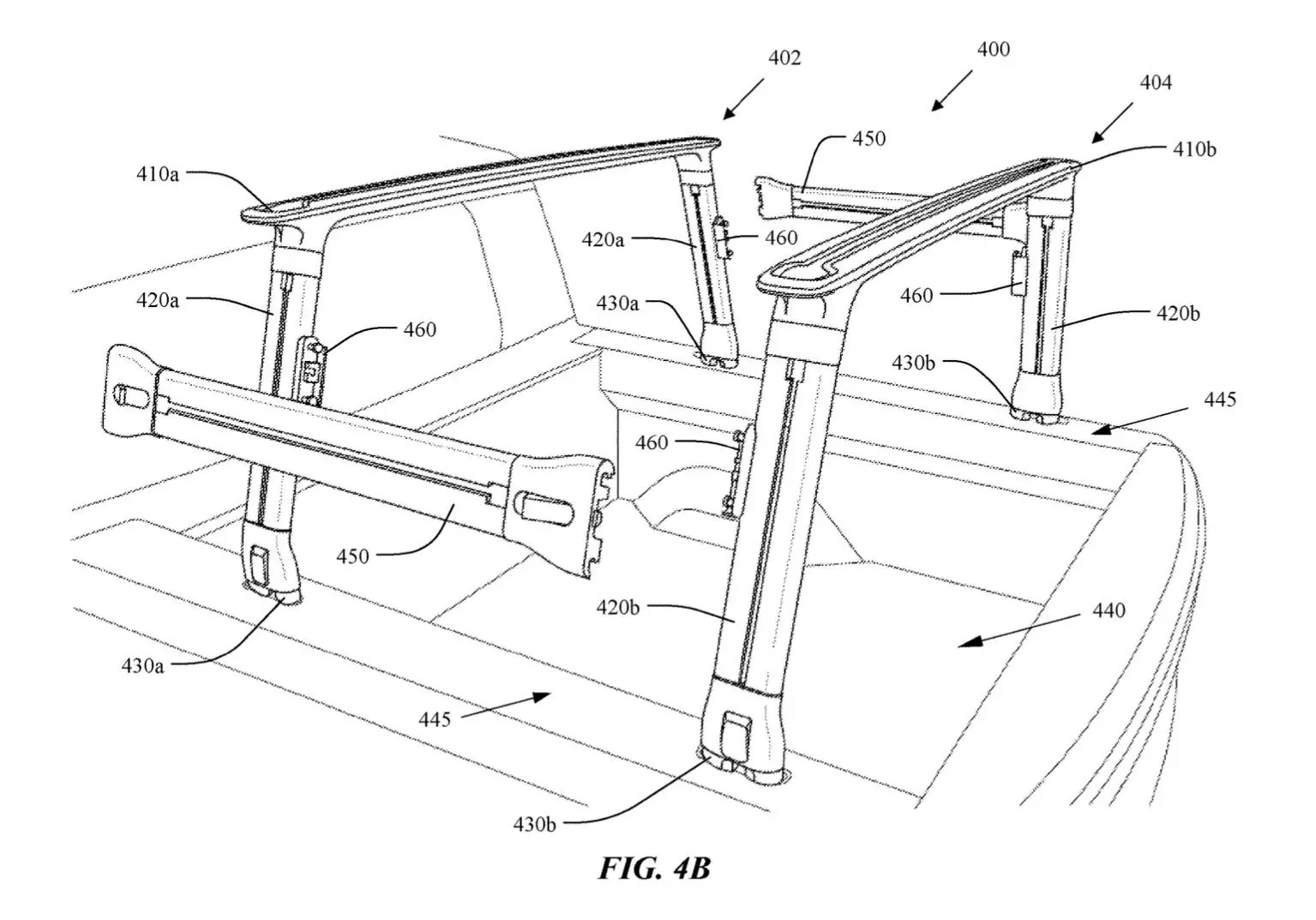 Rivian R1T R1S Rivian patents bed rack system w/ easy removal and storage rivian-bed-rack-system-patent-image_100913835_h