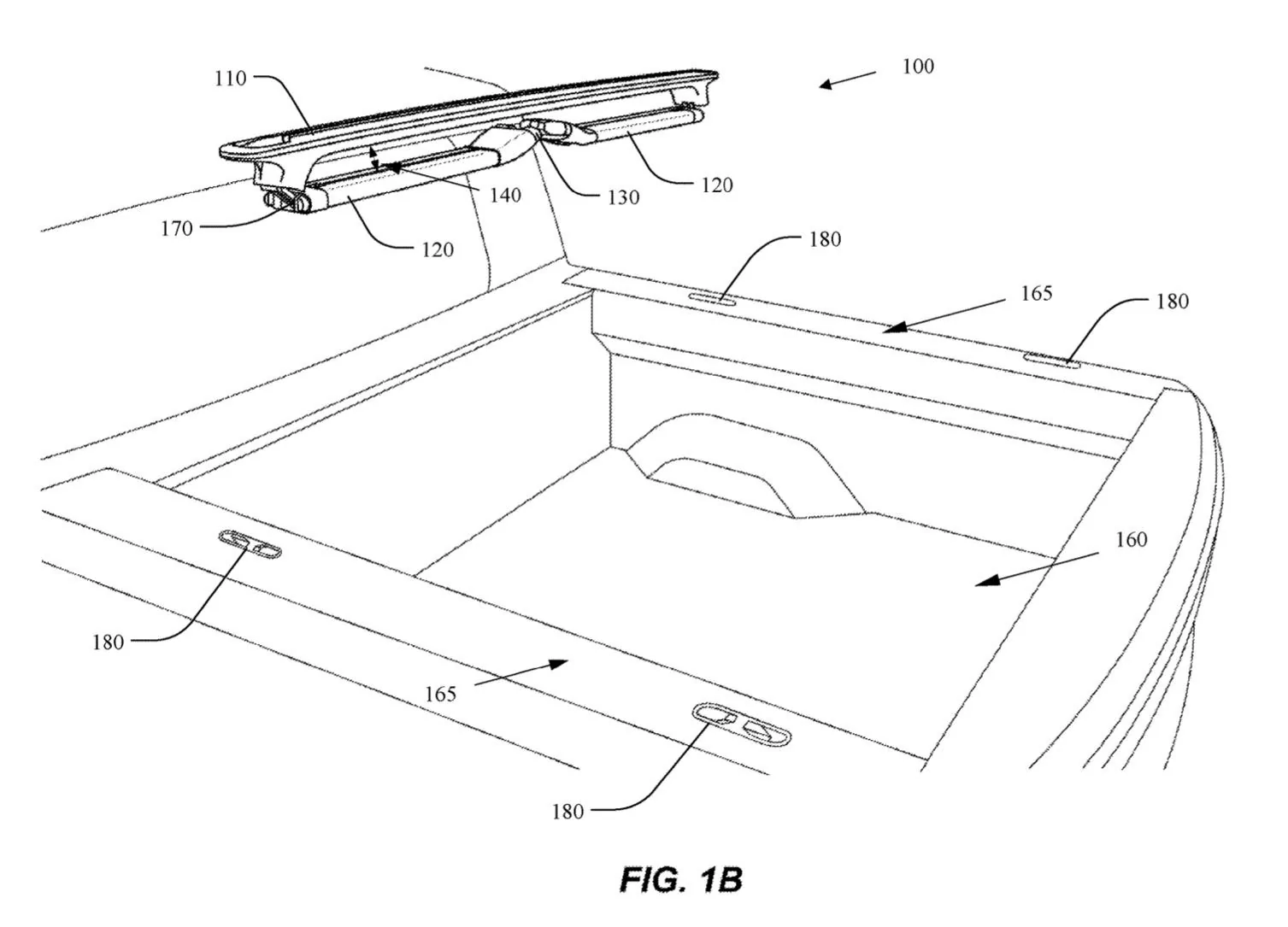 Rivian R1T R1S Rivian patents bed rack system w/ easy removal and storage rivian-bed-rack-system-patent-image_100913823_h