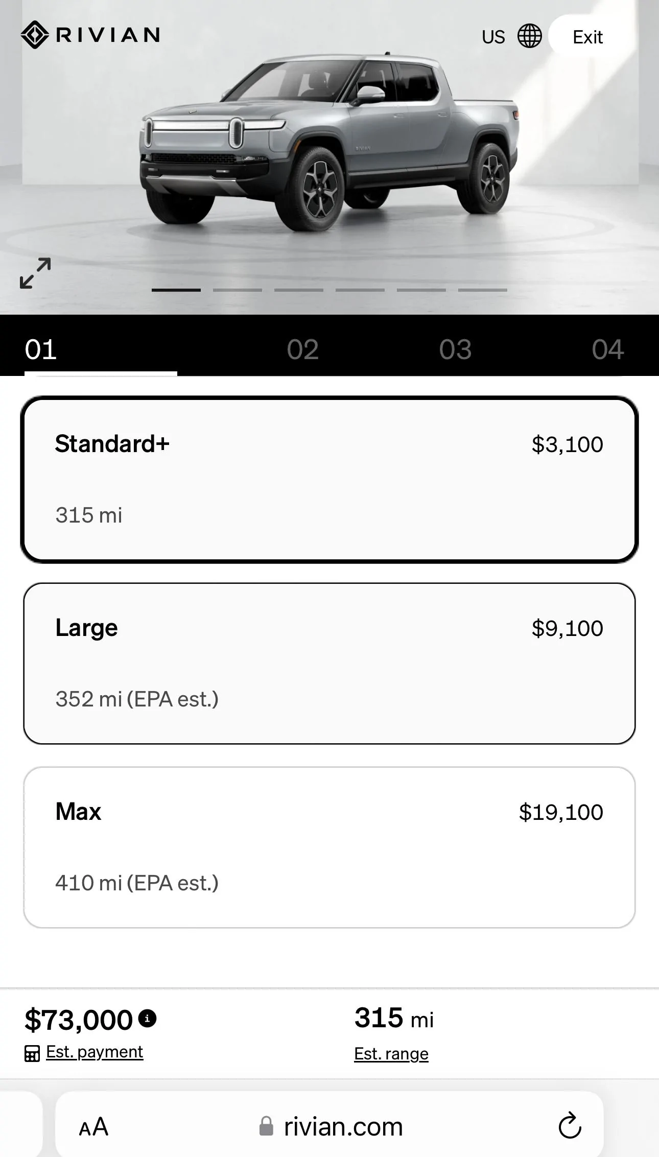 Rivian R1T R1S Standard and Standard+ battery packs introduced; R1T and R1S base prices dropped (2/8/24) IMG_8294