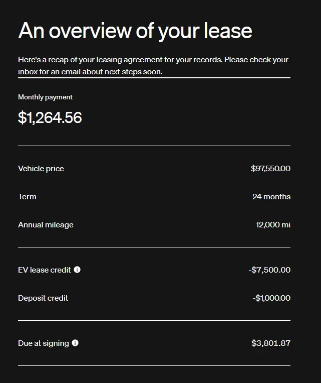 Rivian R1T R1S R1S lease payments dropped... after I started my lease Screenshot 2024-02-09 084001