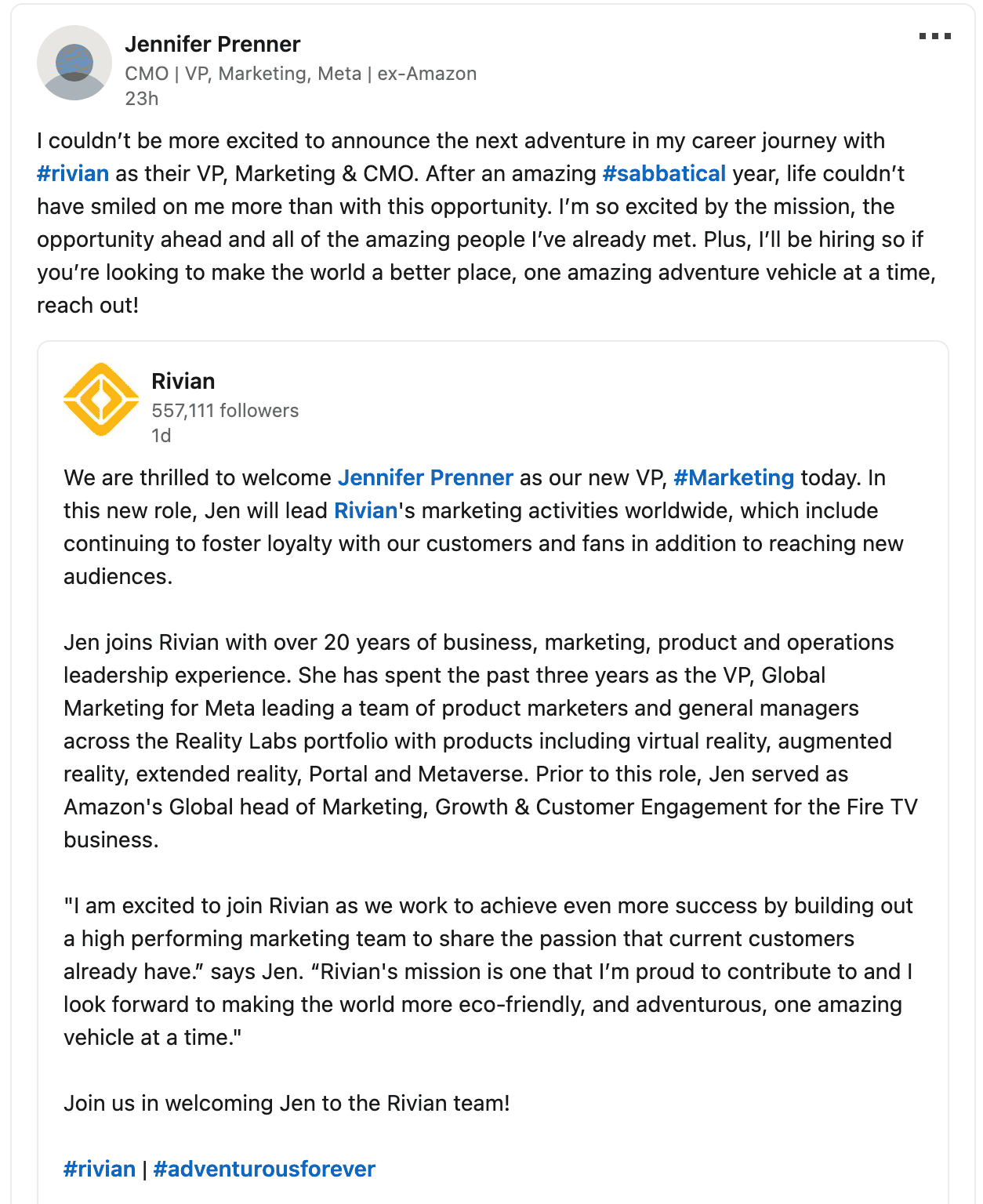 Rivian R1T R1S Rivian hires new Chief Marketing Officer from Meta/Amazon Screenshot 2024-02-13 at 9.10.20 AM