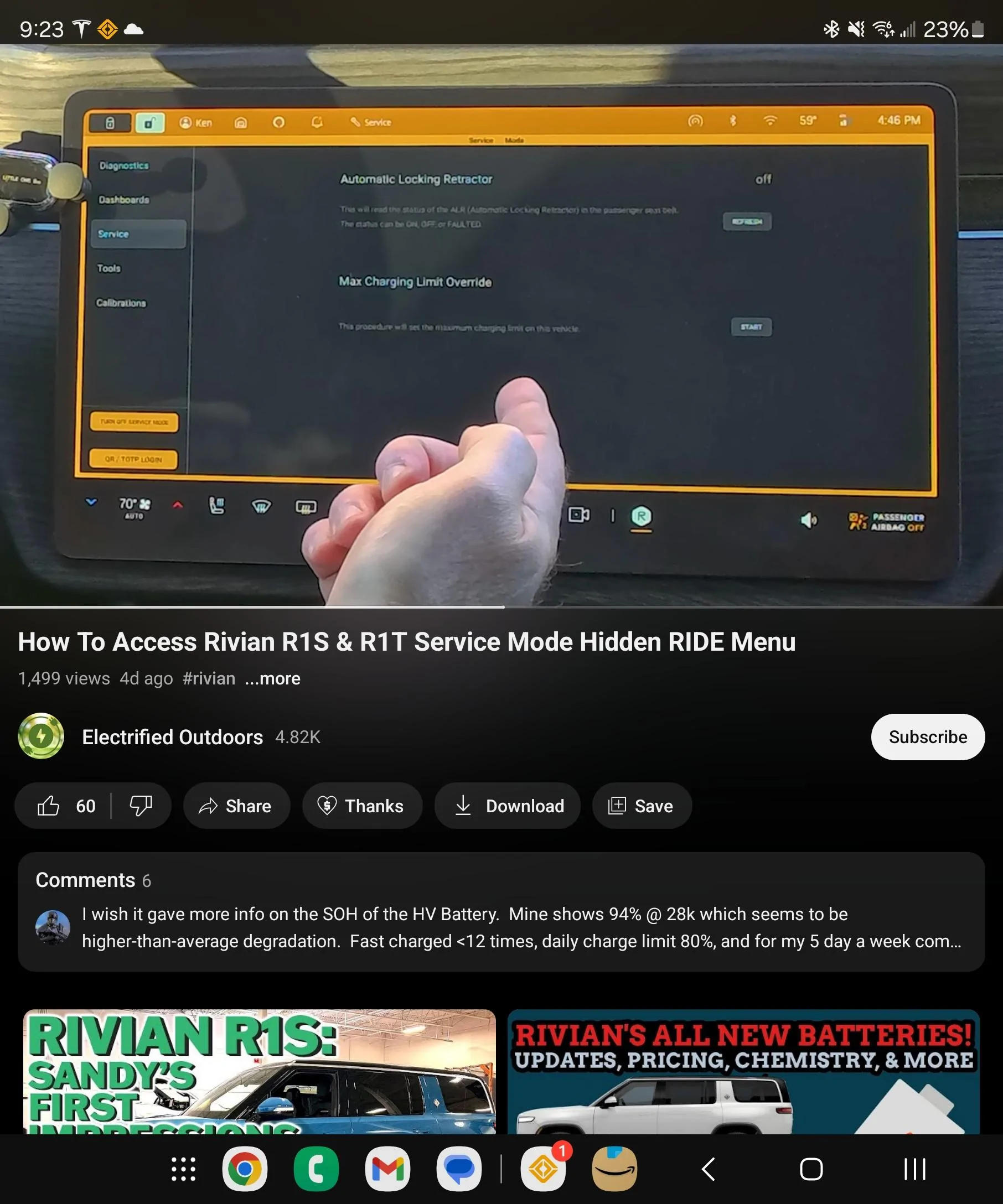 Rivian R1T R1S Ride menu max charge limit override Screenshot_20240216_212326_YouTu