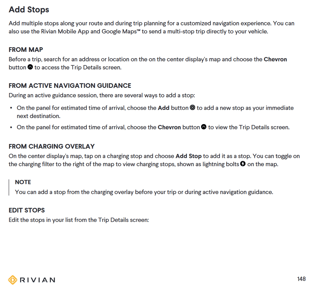 Rivian R1T R1S Intermediate stop on a navigation route? 1708550987582