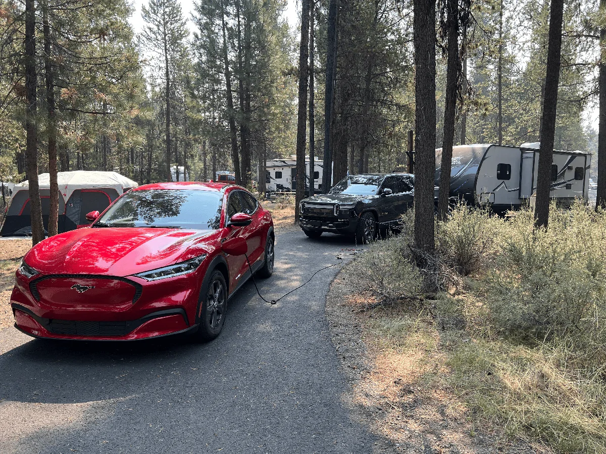 Rivian R1T R1S Towing a Teardrop Trailer with an R1S Quad (+ roof top tent RTT) -- Efficiency Log IMG_7673