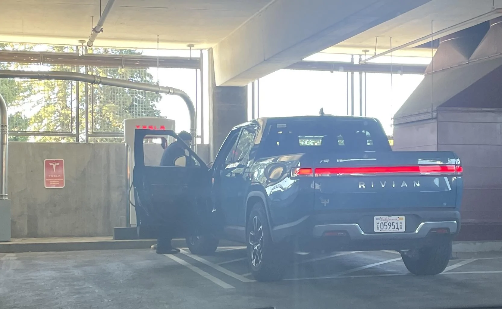 Rivian R1T R1S Spotted: Rivian R1T (corporate) Tesla Supercharger Testing in Palo Alto, CA. IMG_5166