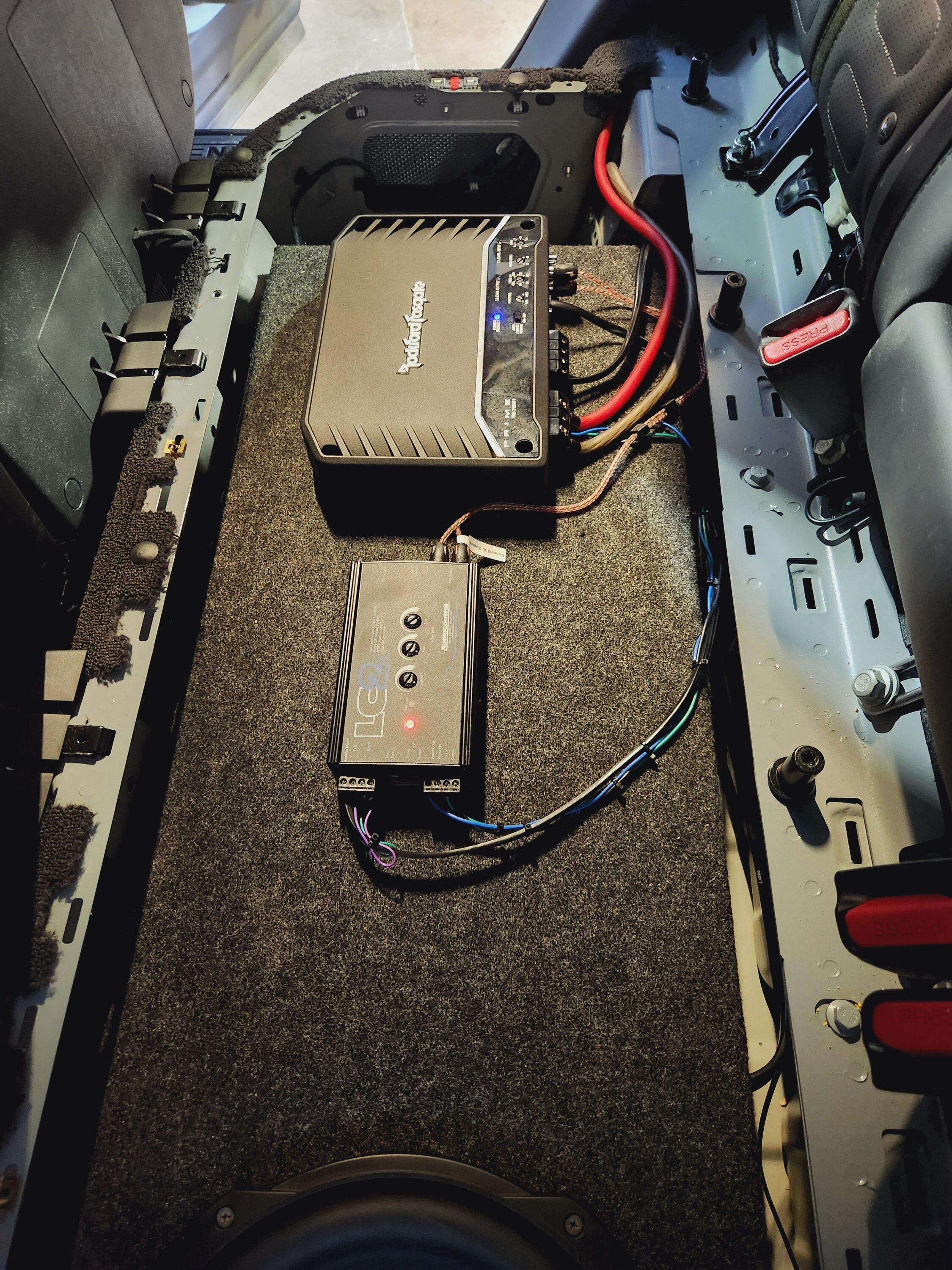 Rivian R1T R1S Meridian audio system upgraded with JL Audio / Fosgate 10" subwoofer 20240221_145316