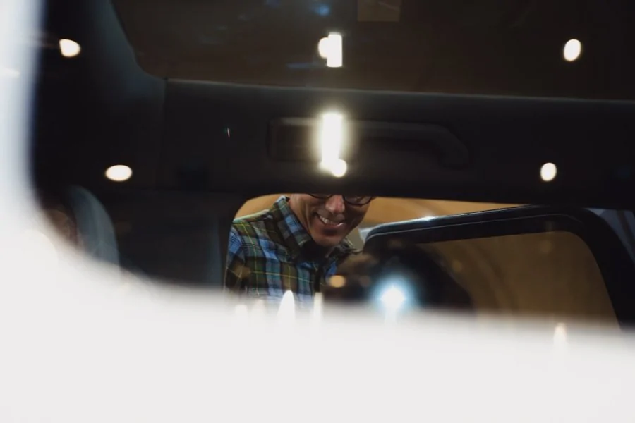 Rivian R1T R1S R2 interior photo confirms glass roof and retracting grab handles IMG_8462