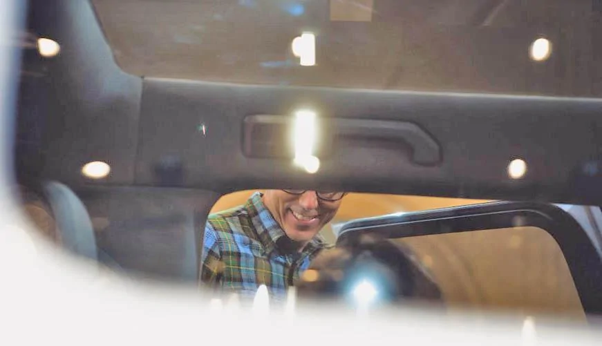 Rivian R1T R1S R2 interior photo confirms glass roof and retracting grab handles r2interior