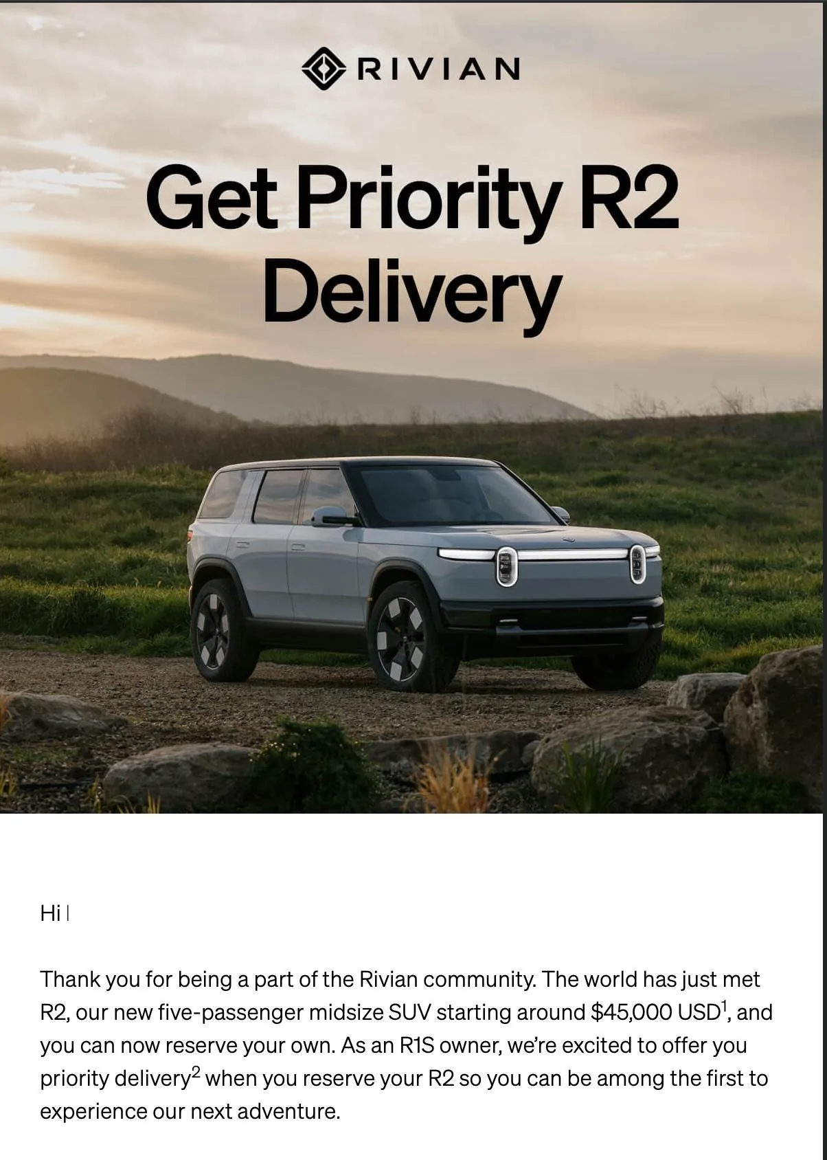 Rivian R1T R1S Priority R2 Delivery for R1 Owners Untitled