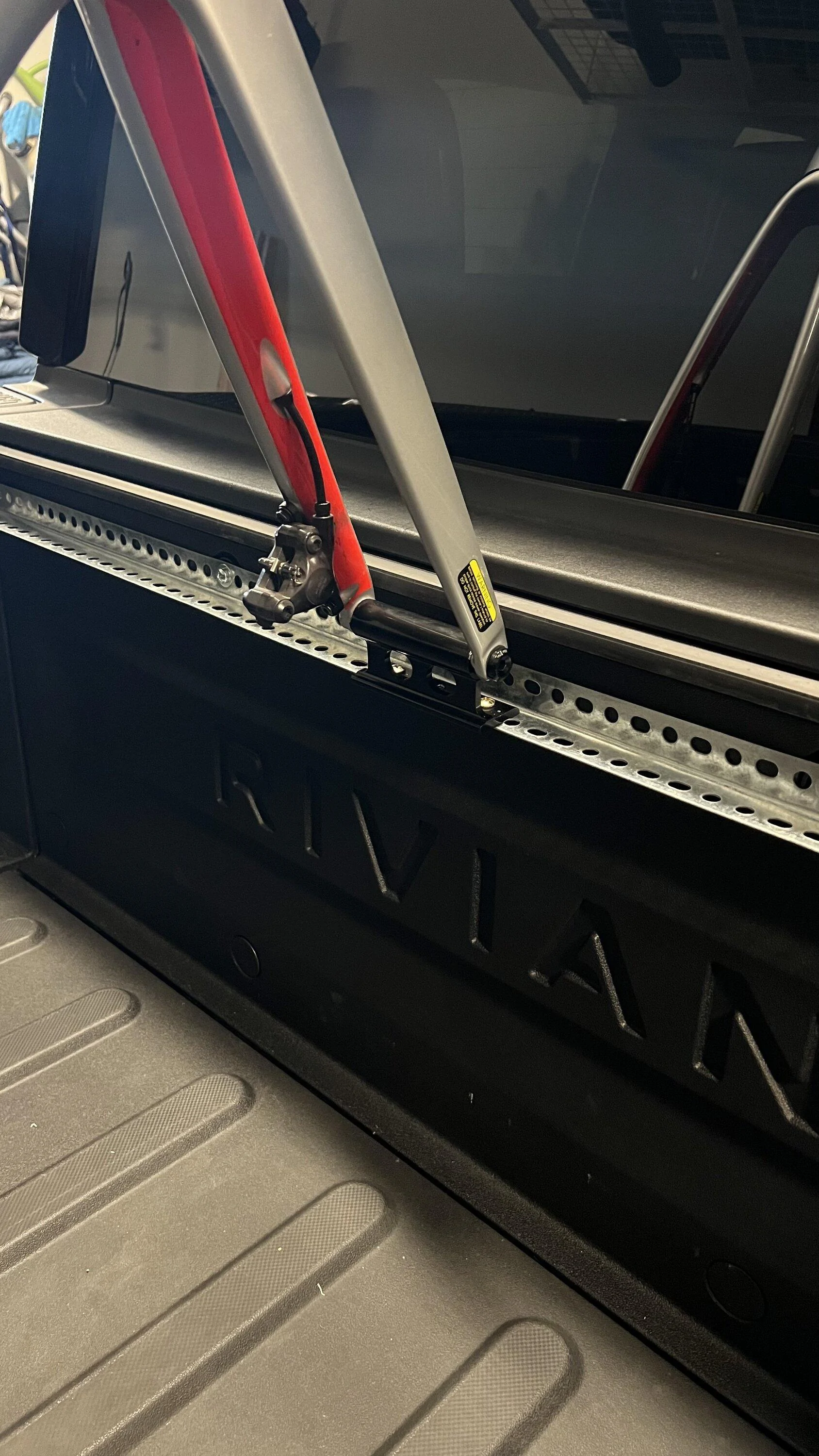 Rivian R1T R1S DIY Bike mount in the R1T bed IMG_5148