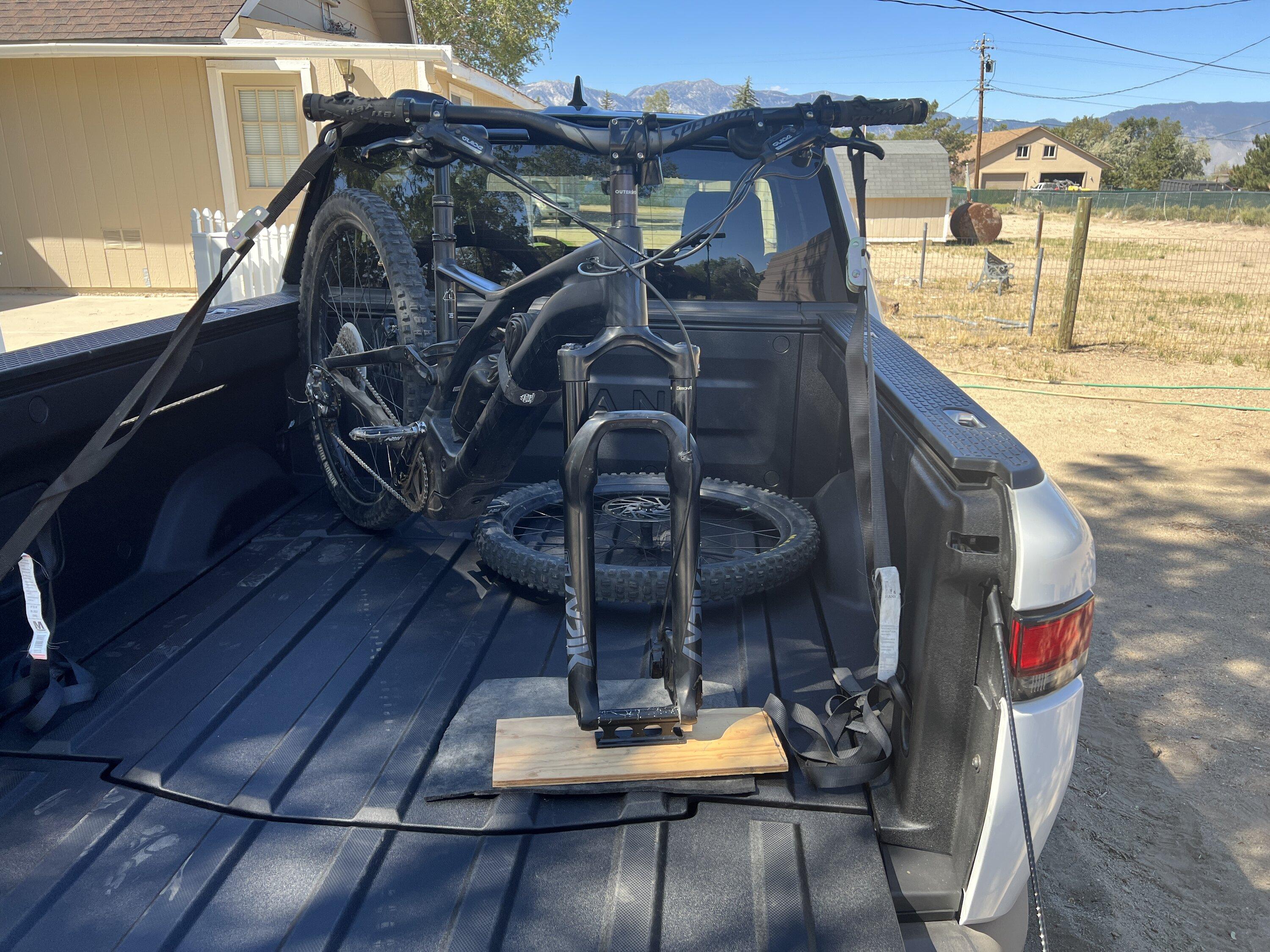 Rivian R1T R1S DIY Bike mount in the R1T bed IMG_1407