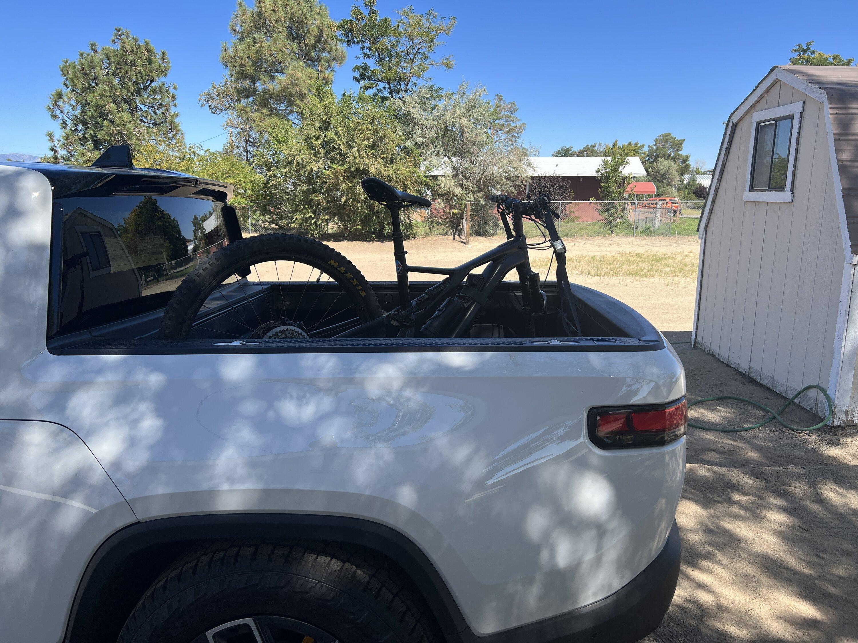 Rivian R1T R1S DIY Bike mount in the R1T bed IMG_1409