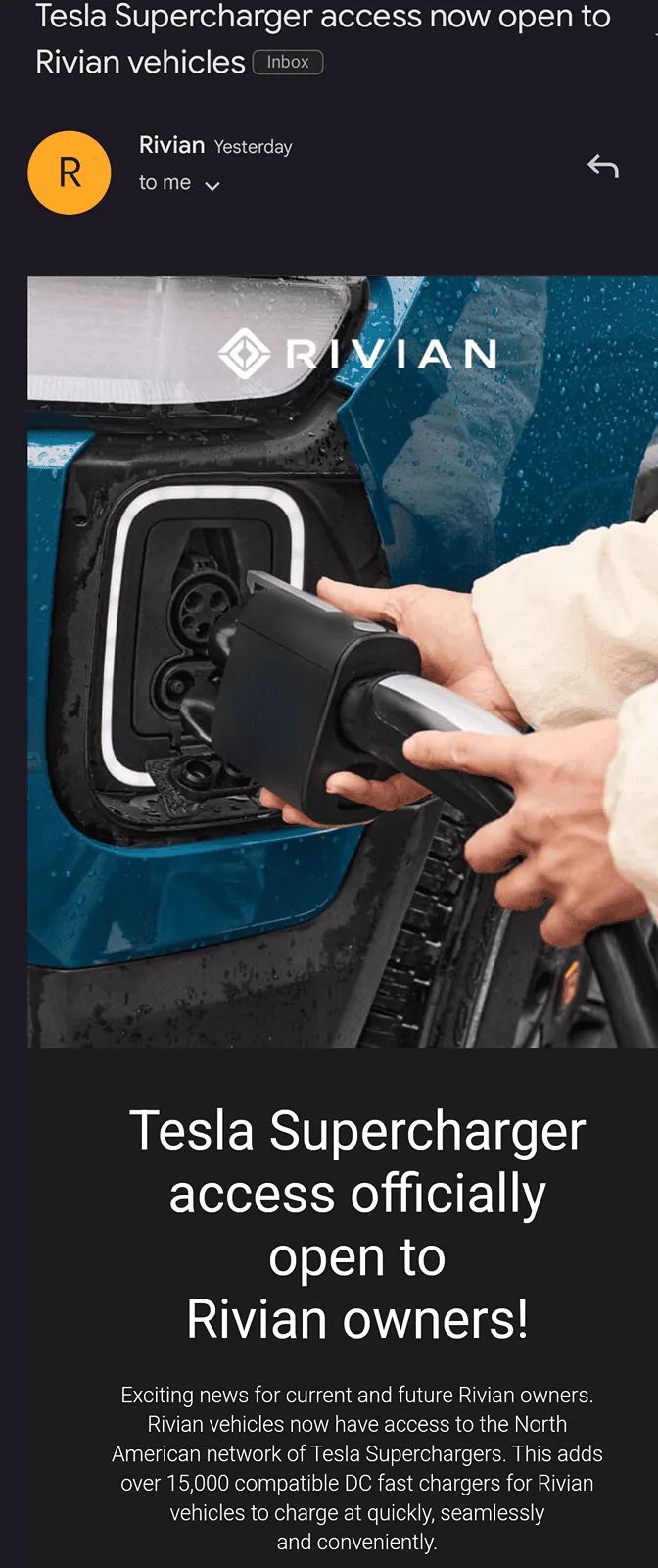 Rivian R1T R1S Tesla Supercharging (NACS Charging) Now Available in Rivian App! Step By Step Instructions Screenshot_20240319-114653