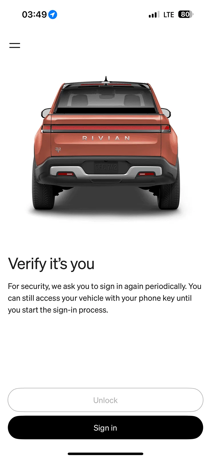 Rivian R1T R1S Verify it’s you message (in Rivian app) IMG_7656