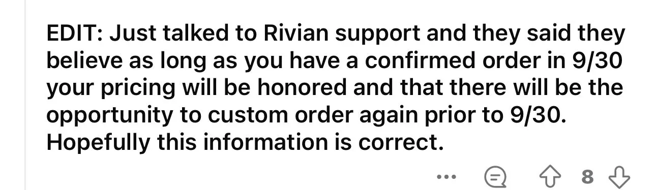 Rivian R1T R1S Rivian offering preorder price difference vouchers for remaining price protected pre-order holders IMG_2231