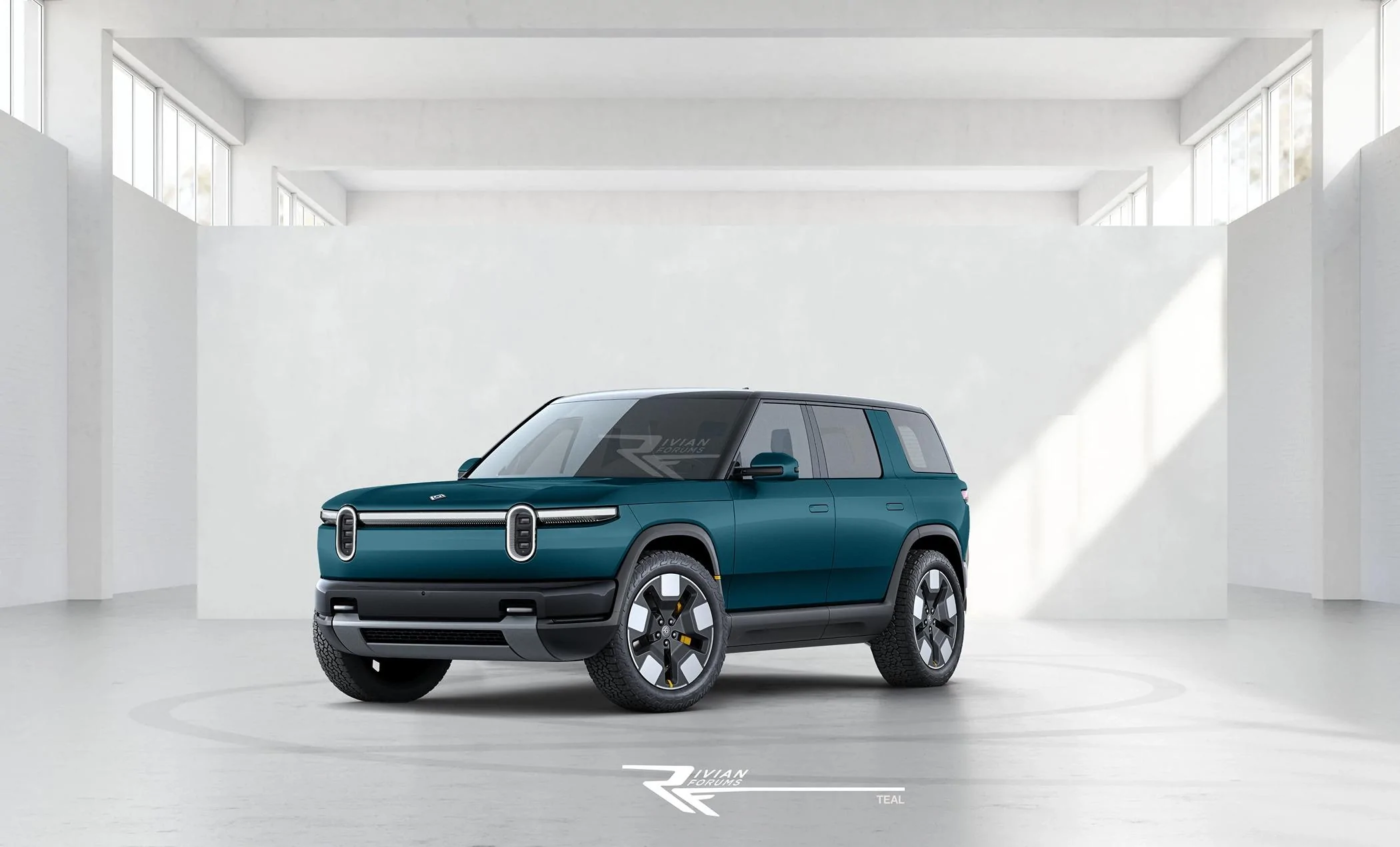 Rivian R1T R1S R2 in Teal, Evergreen, Slate ? R2-Front Teal