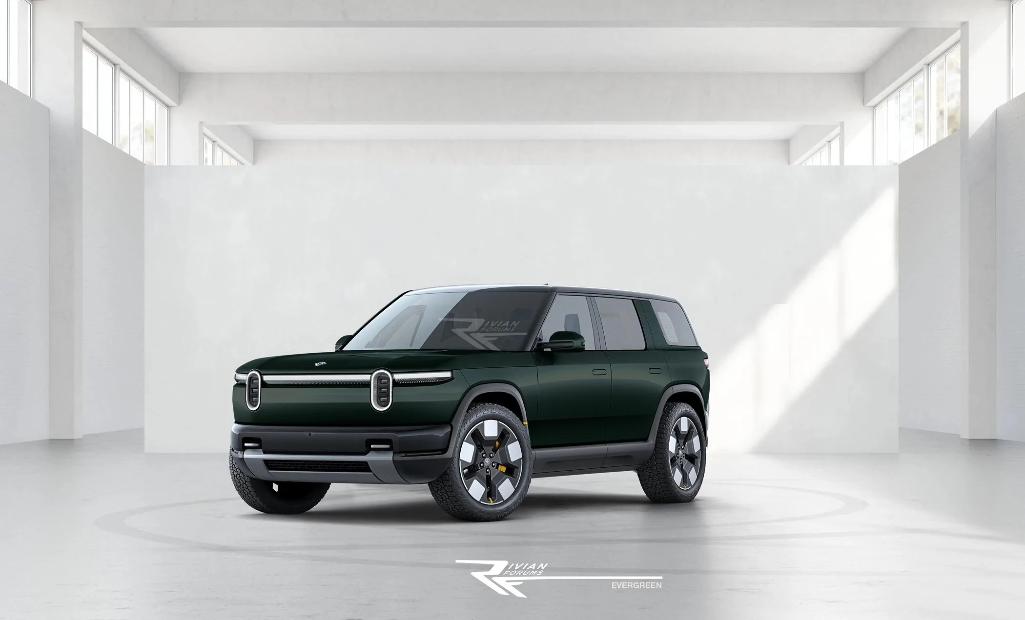 Rivian R1T R1S R2 in Teal, Evergreen, Slate ? R2-Front Evergreen