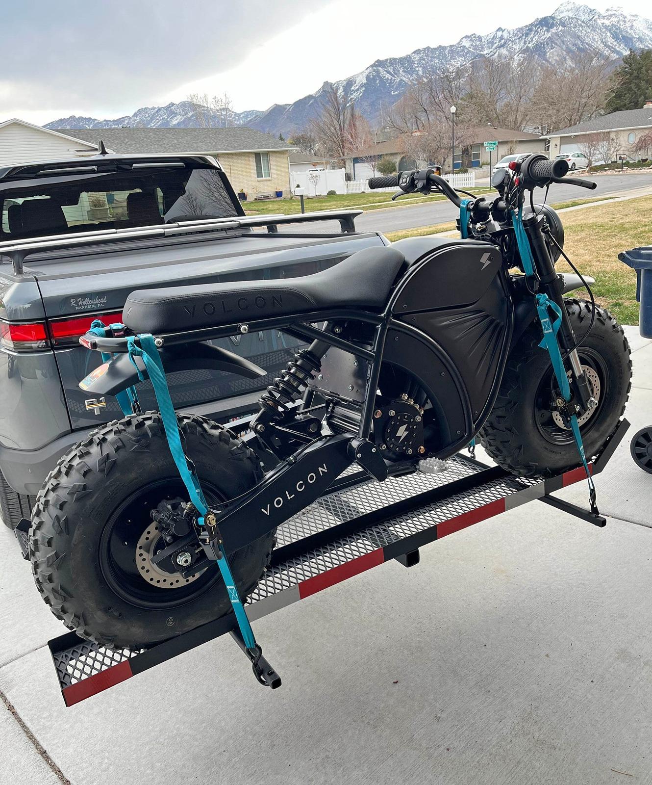 Rivian R1T R1S First trip out with the Motorcycle! Transported on welded hitch mount carrier 2024-03-23 08.34.52 (1)