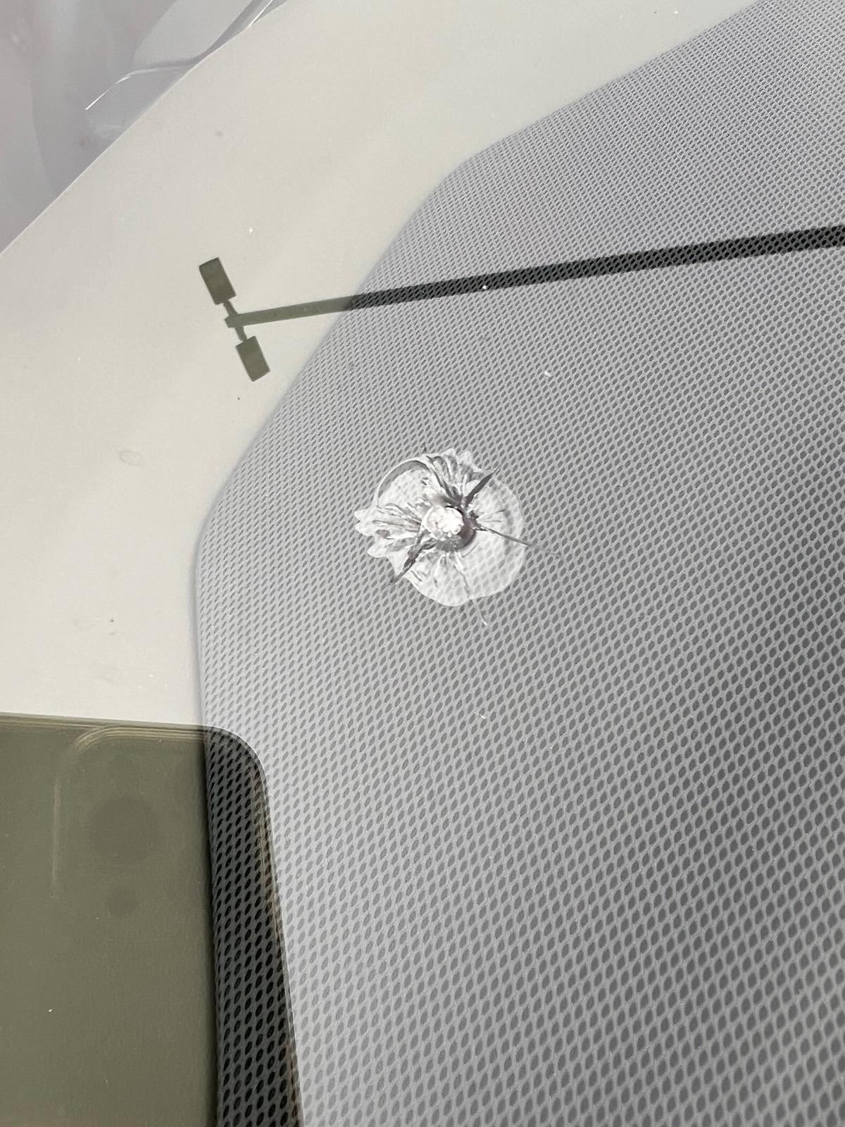 Rivian R1T R1S R1S windshield is a magnet for rocks IMG_8965