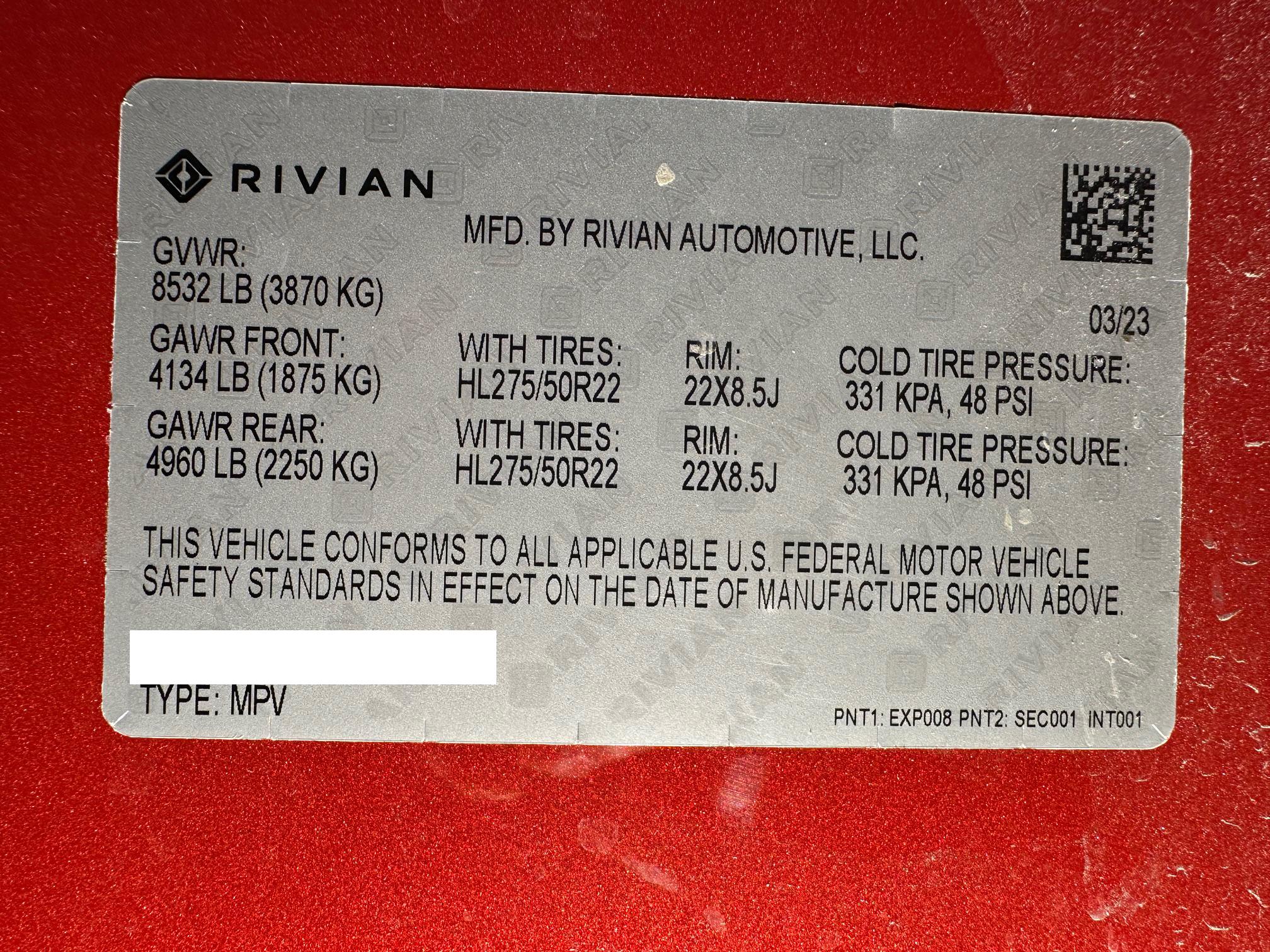 Rivian R1T R1S Colorado Tax Credits Rivian SCC Label2