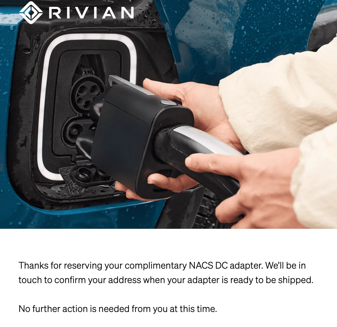Rivian R1T R1S Rivian NACS adapter emails are rolling out! Screenshot 2024-04-04 at 2.41.56 PM