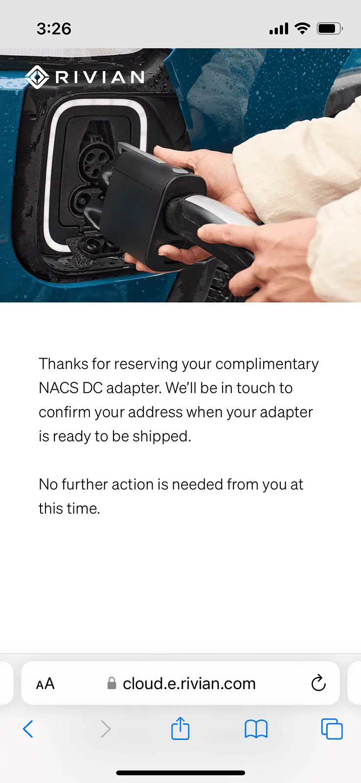 Rivian R1T R1S Got my NACS email IMG_1924