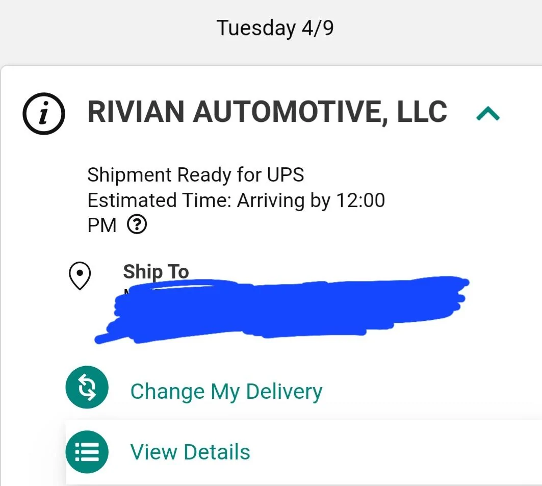 Rivian R1T R1S Shipment from rivian? Tabs or charger adapter? Screenshot_20240407_194841_Chrom