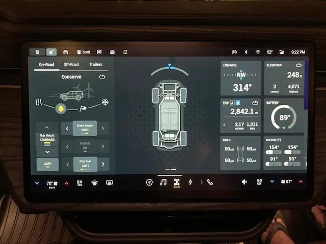 Rivian R1T R1S Affordable high efficiency 20" wheels and 33" tires options (275/60R20) Rivian Palm Springs Trip Readout