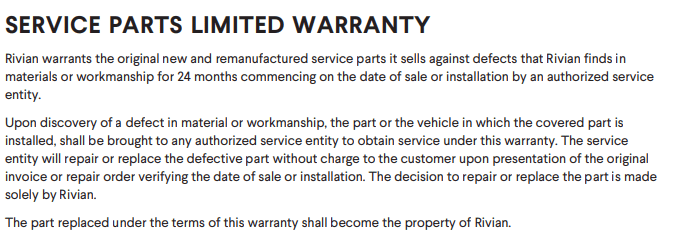 Rivian R1T R1S Parts retention on warranty repairs 1713188093338-yj