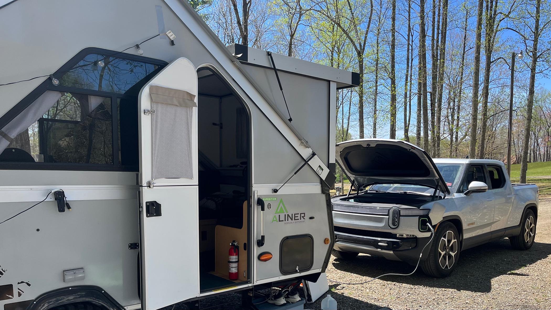 Rivian R1T R1S Towing Aliner Expedition camper to Meadows of Dan, VA IMG_4150