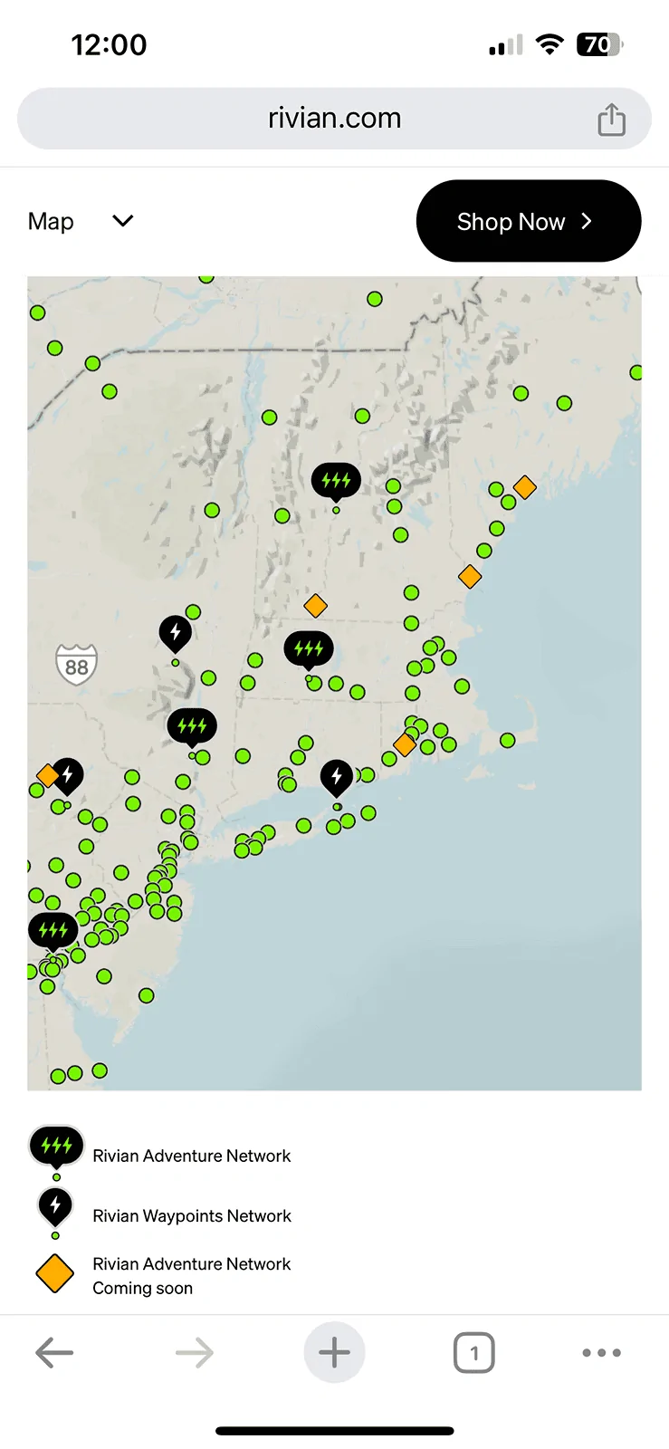 Rivian R1T R1S RAN Rivian Charging Stations Locations Map via Google Maps IMG_2249