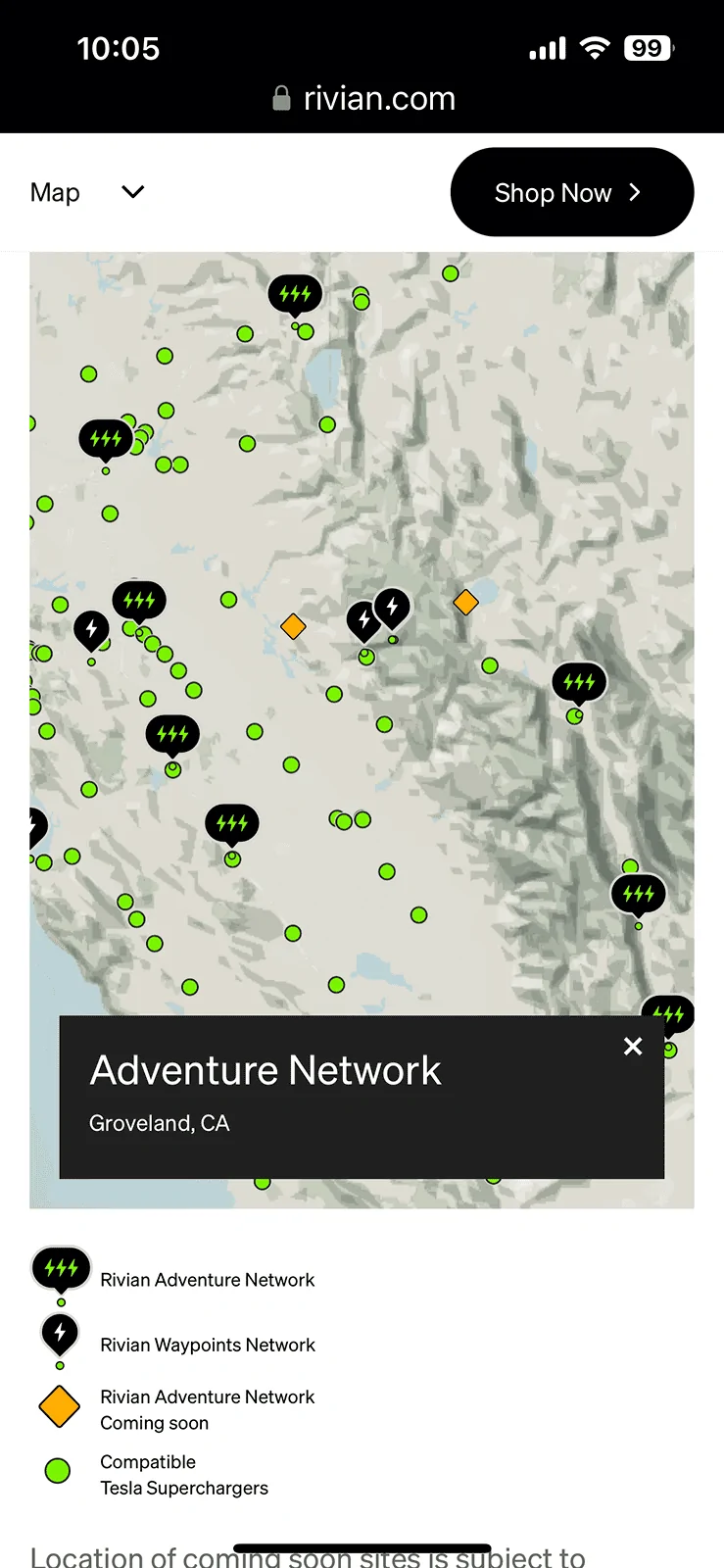 Rivian R1T R1S RAN Rivian Charging Stations Locations Map via Google Maps IMG_8085