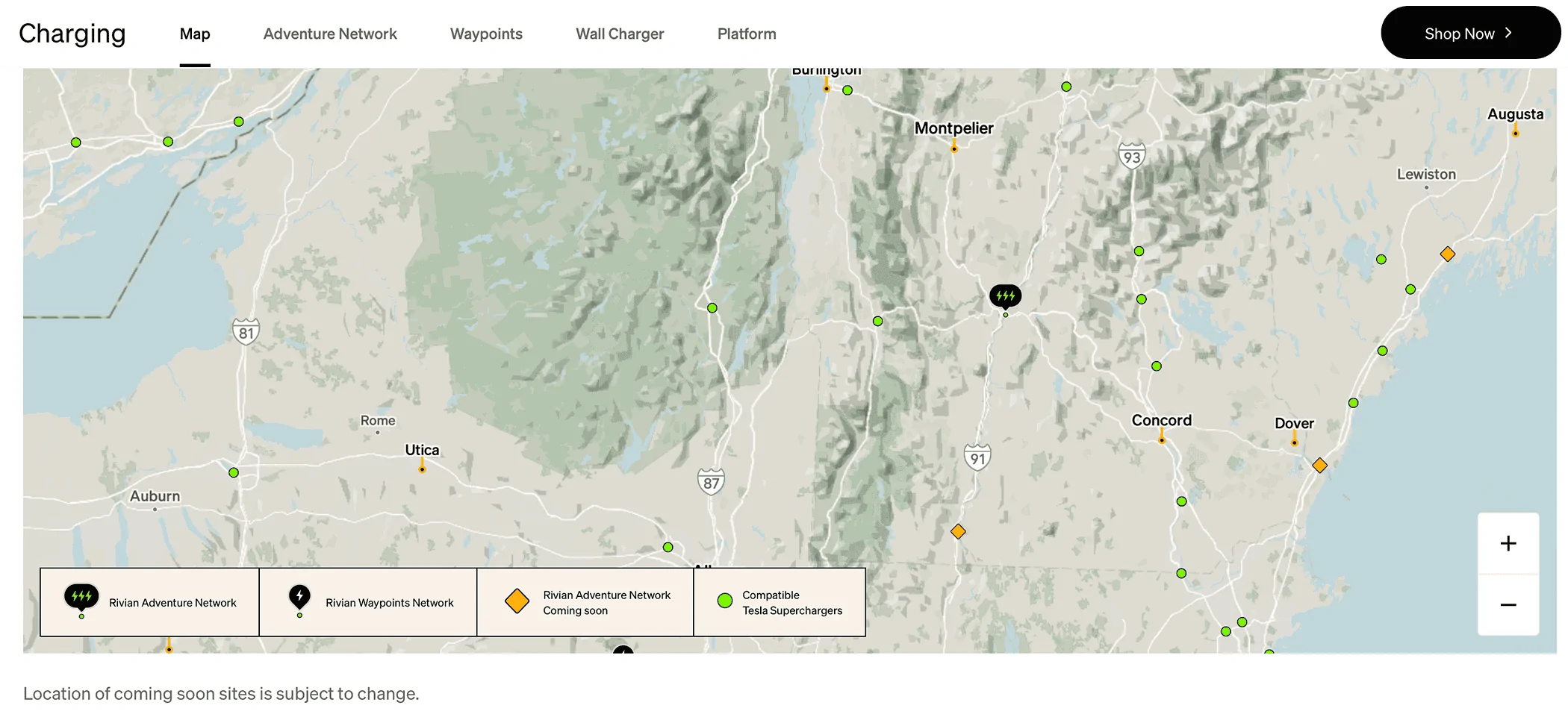 Rivian R1T R1S RAN Rivian Charging Stations Locations Map via Google Maps Screenshot 2024-04-24 at 16.12.28