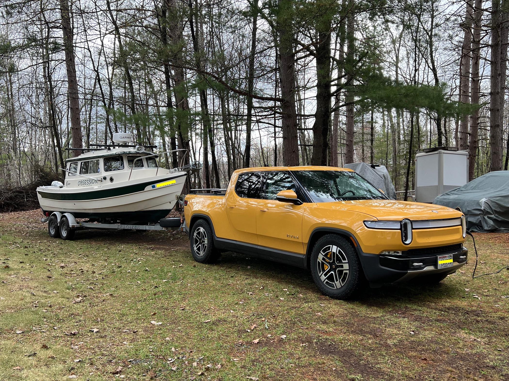 Rivian R1T R1S Towing the boat today IMG_1848