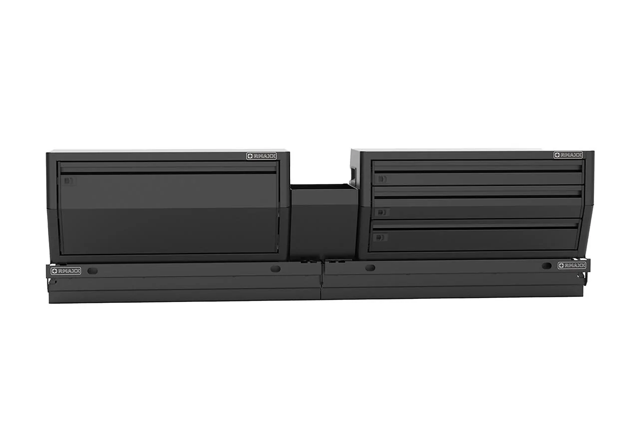 Rivian R1T R1S The Ultimate Rivian R1T RMAXX Gear Tunnel Slide-Out Modular Storage Management Sled System has Launched - EVSportline.com Rivian-R1T-Gear-Tunnel-Sled-Storage-Bins-21