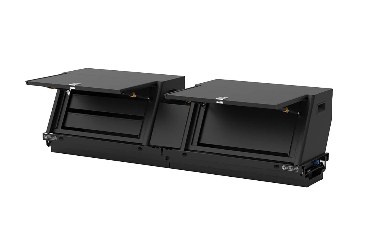 Rivian R1T R1S The Ultimate Rivian R1T RMAXX Gear Tunnel Slide-Out Modular Storage Management Sled System has Launched - EVSportline.com Rivian-R1T-Gear-Tunnel-Sled-Storage-Bins-24