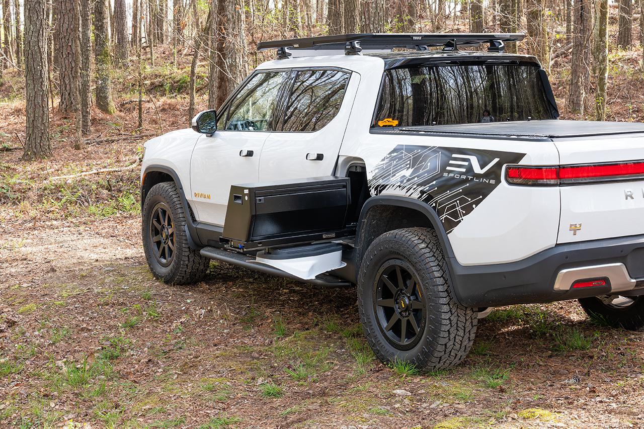 Rivian R1T R1S The Ultimate Rivian R1T RMAXX Gear Tunnel Slide-Out Modular Storage Management Sled System has Launched - EVSportline.com Rivian-R1T-Gear-Tunnel-Sled-Storage-Bins-29