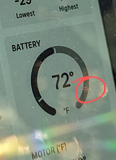 Rivian R1T R1S Battery temperature at 90 degrees PXL_20231208_230255098~2