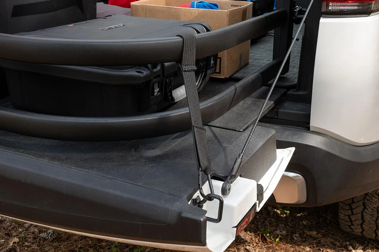 Rivian R1T R1S New "Bolt-in" Flip-out Bed Extender for Rivian R1T -- NO Drilling, NO Screws into bedliner...pure BOLT ON! EV Sportline Rivian-R1T-Cargo-Rack-Bed-Extender-3