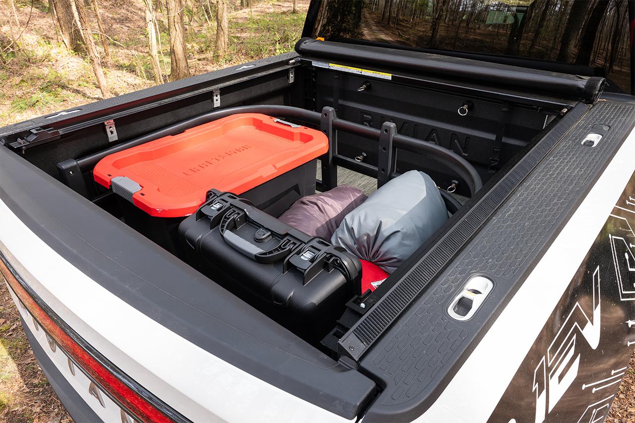 Rivian R1T R1S New "Bolt-in" Flip-out Bed Extender for Rivian R1T -- NO Drilling, NO Screws into bedliner...pure BOLT ON! EV Sportline Rivian-R1T-Cargo-Rack-Bed-Extender-7