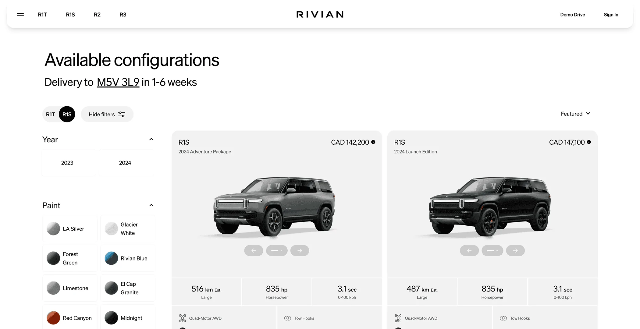 Rivian R1T R1S Canadian R1 Shop Now Open (No Reservation Needed for R1T / R1S Configurations) Screenshot 2024-05-14 at 6.05.03 PM