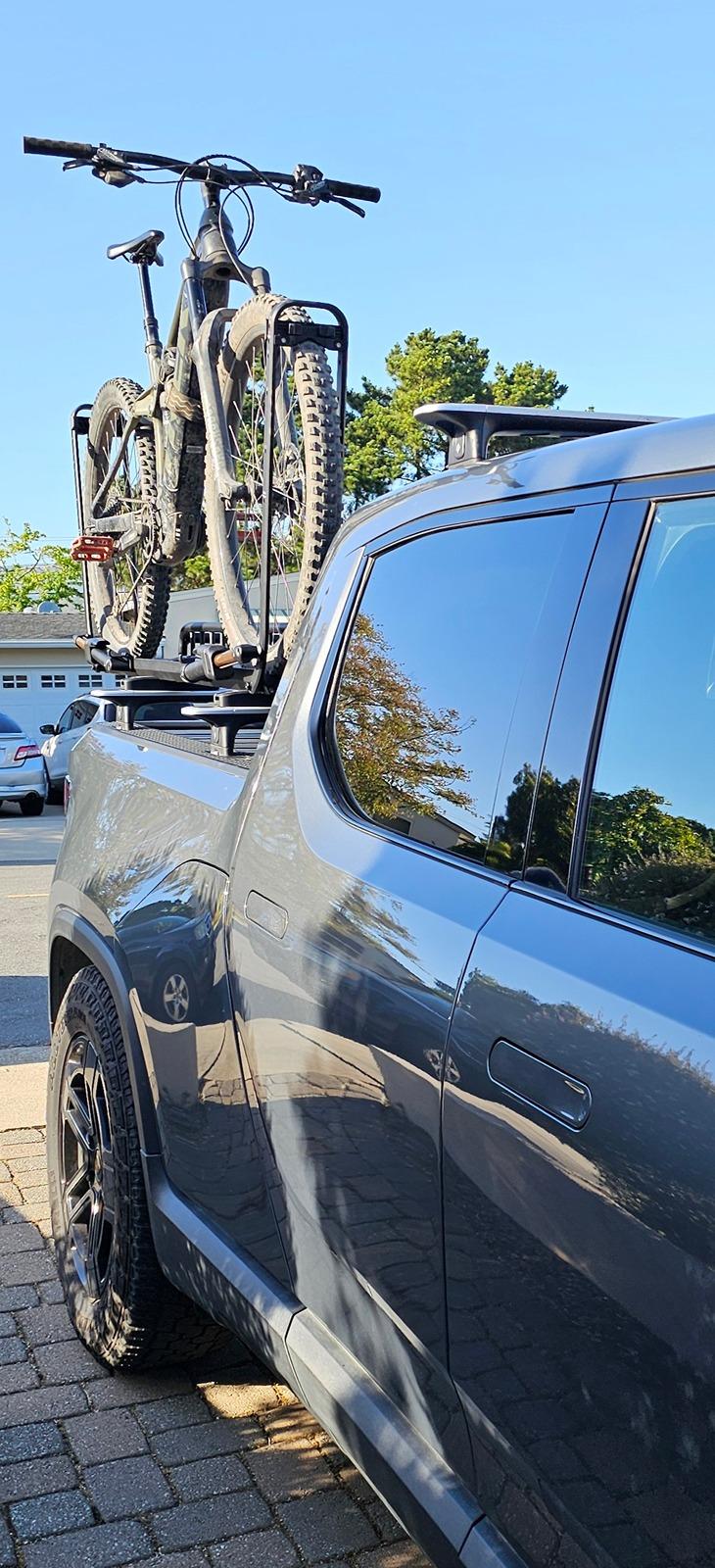 Rivian R1T R1S Recommendation needed: bike rack/mount compatible with Rivian crossbars 20240508_235315